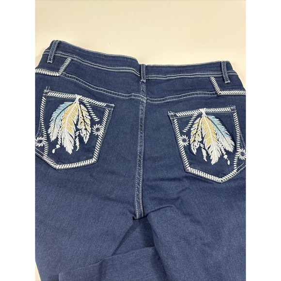 PEIHOT Womens Jeans High Waisted Floral Embroidered Petite Pants‎ Ripped Sz XL - Picture 6 of 11